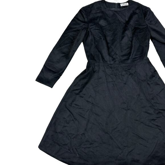 Crop David Peck Wool Black A-line Long Sleeve Dress With Pockets 8 Silk Lining - Picture 3 of 7